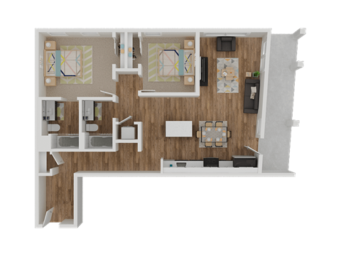 Floor plan for 2 beds, 2 baths, 1218 sqft